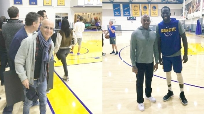 Dr. Dre & Jimmy Iovine Stop By Warriors Practice to Discuss Business with Team