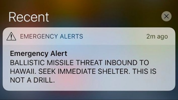 Hawaii Alert System Issues False Warning of “Ballistic Missile Threat”