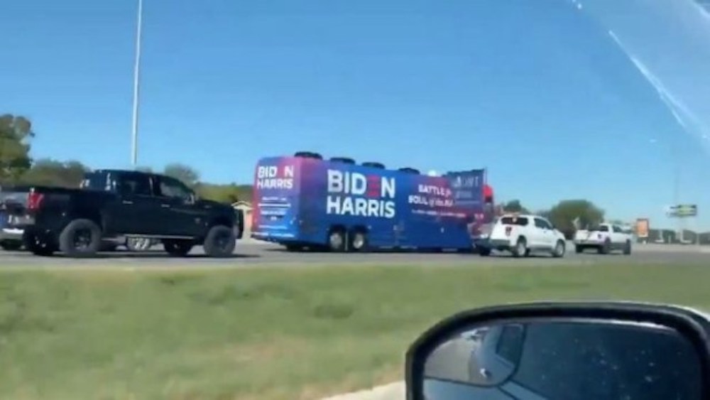 Trump Tweets Video of Supporters Trying to Run Biden Bus Off Road