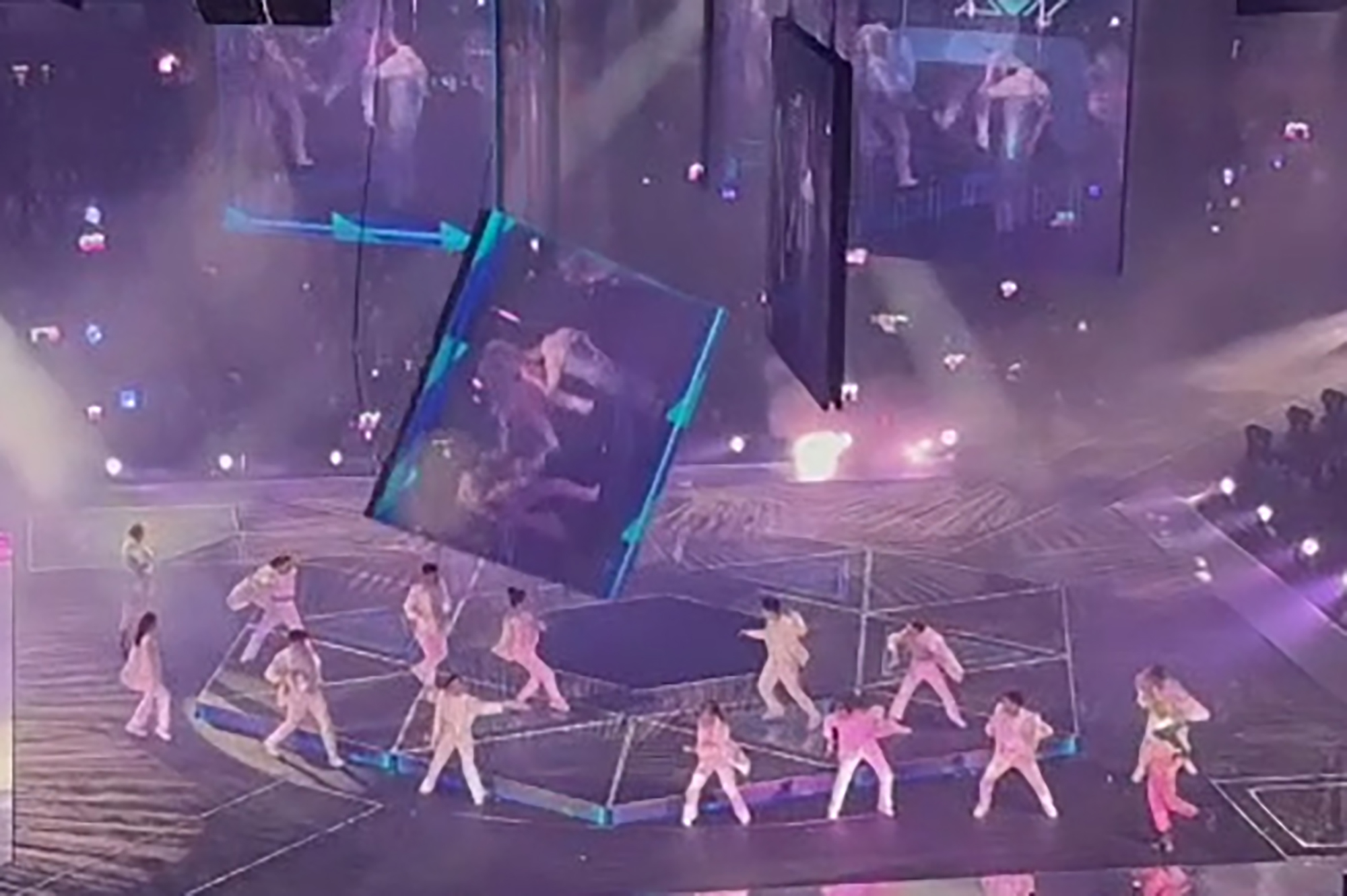 Giant Screen Falls From the Ceiling & Crushes Backup Dancer During Live Concert
