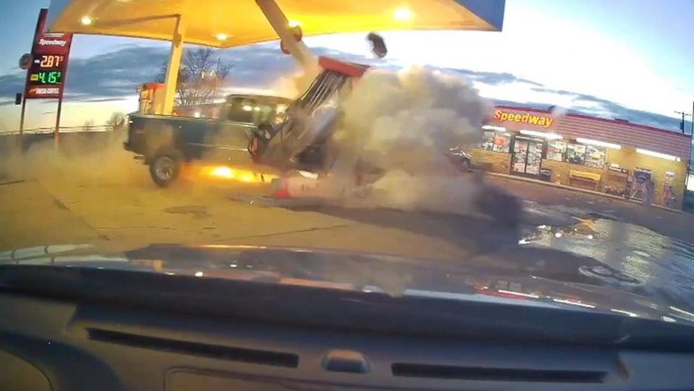 Dashcam Captures Out of Control Truck Running Through Gas Pump Destroying Entire Station