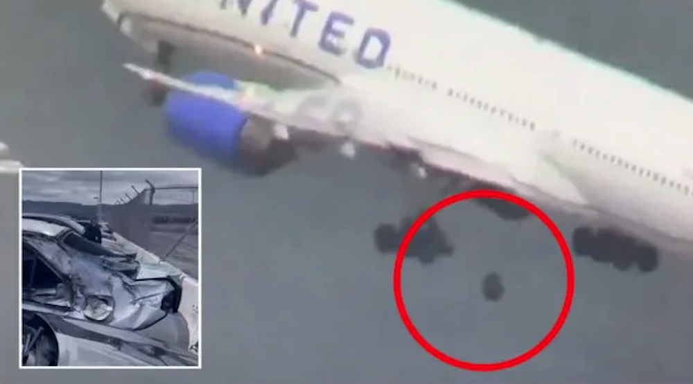 Tire Falls Off United Airlines Boeing 777 Plane During Departure, Smashes into Car in Parking Lot