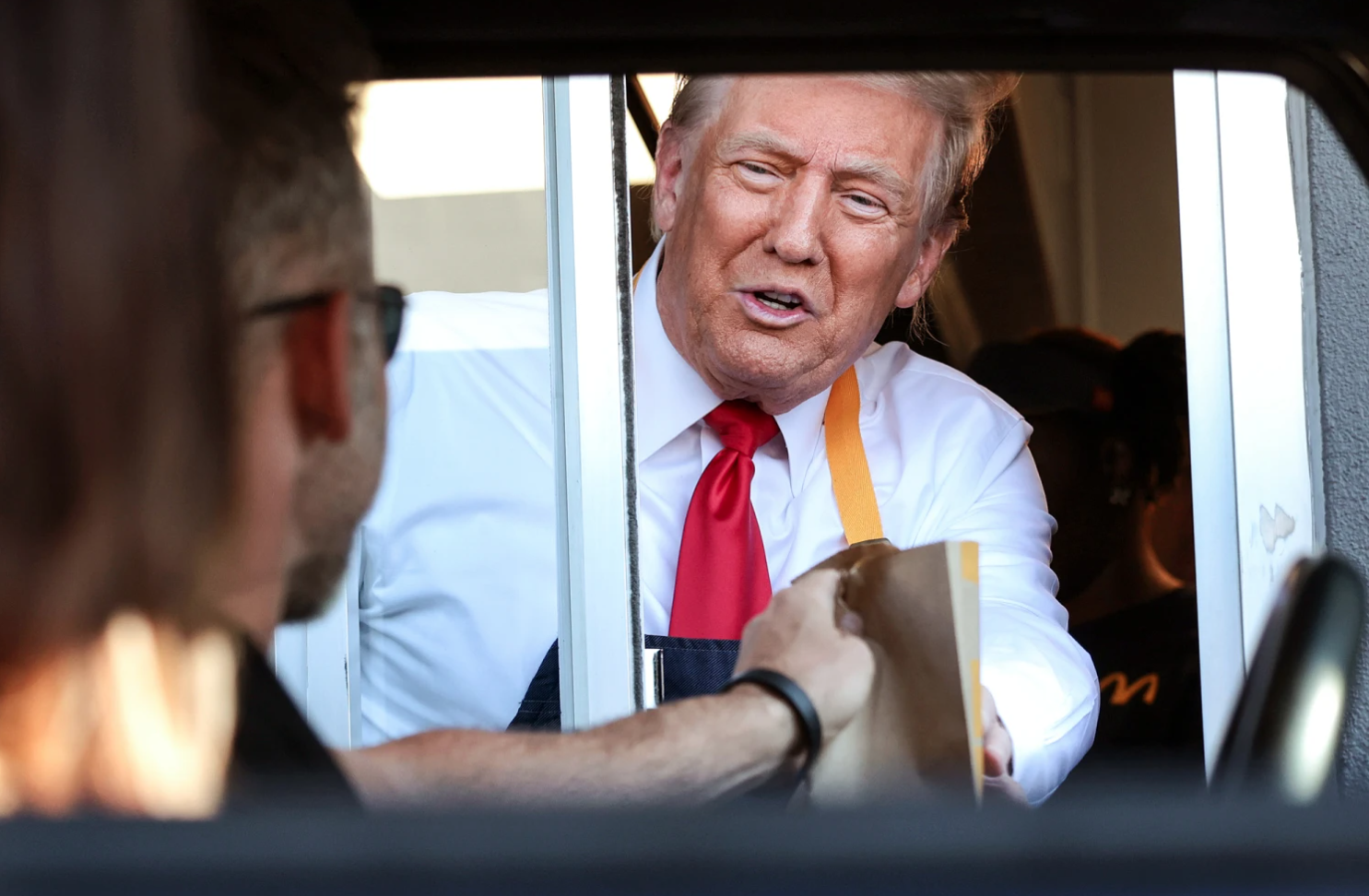 Donald Trump Works The Drive-Thru At McDonalds After Working The Fryer: “I Now Worked 15 More Min Than Kamala!”