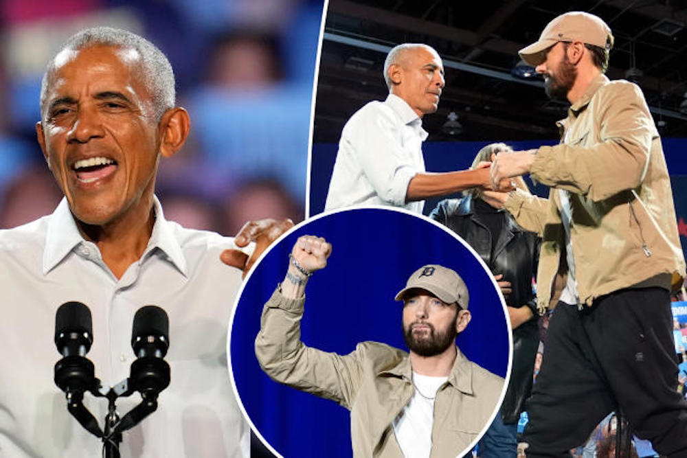 Eminem makes Rare Public Appearance At Kamala Harris Rally in Detroit 