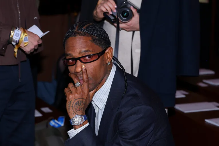 Travis Scott appears Front Row At Hermes Paris Fashion Week Show